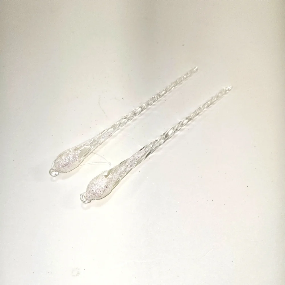 Christmas Glass Icicle Spiral Ornament Like New set of 2 Frosted Tops beautiful